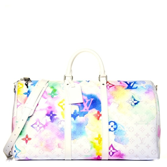 ❌❌ Louis Vuitton white Watercolor Keepall 50 bandouliere travel duffle bag LV - Picture 2 of 7